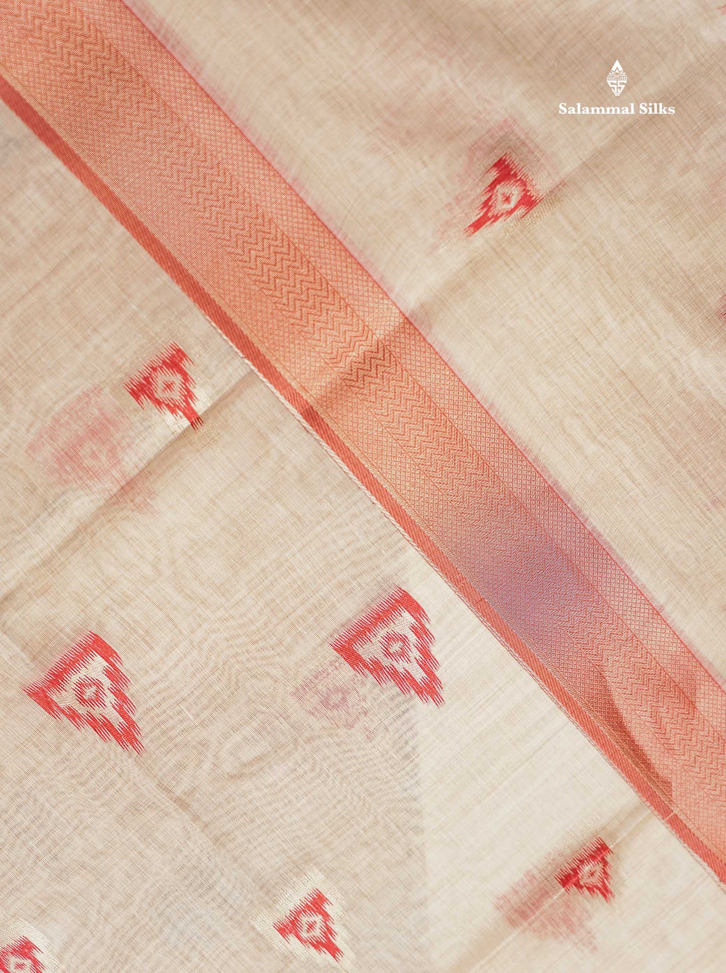 Elegant Cream Sandal Cotton Mix Saree With Contrast Peacock Green Border