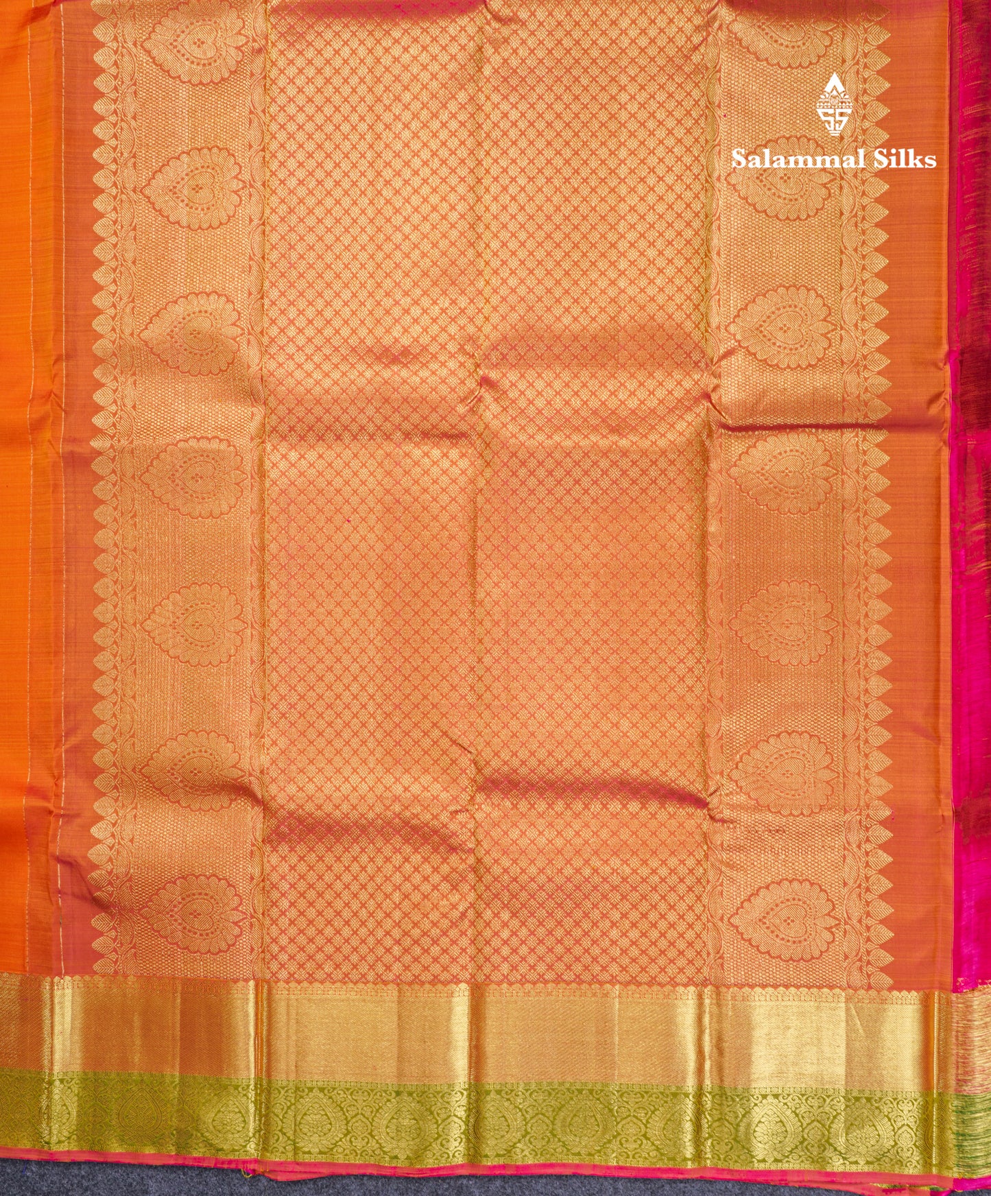 Fanta Orange Beautiful Gold And Silver Zari Lines Pure Kanjivaram Silk Saree With Evening Morning Border