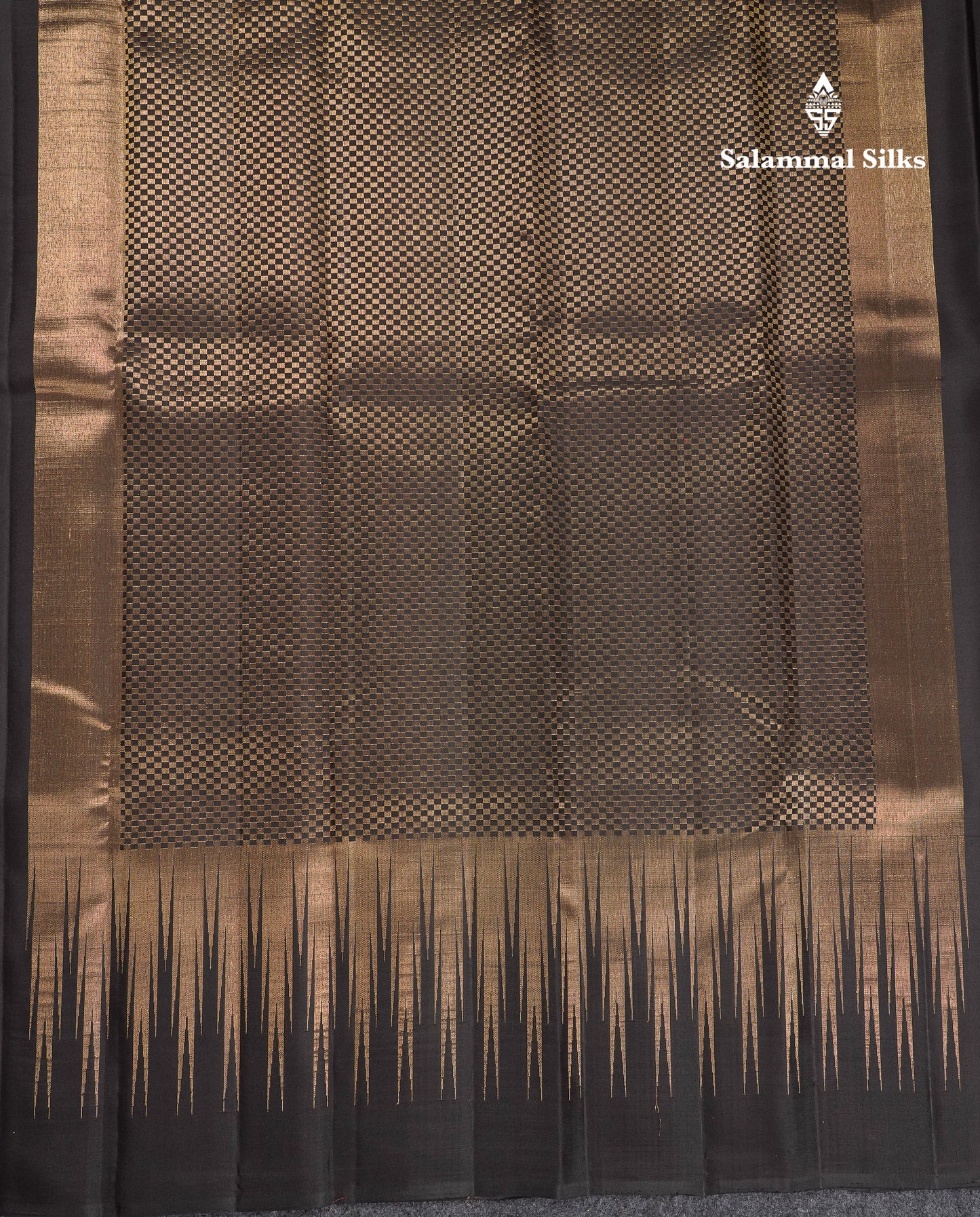 Beautiful Black Plain Pure Kanjivaram Silk Saree With Silver & Gold Traditional Temple Border