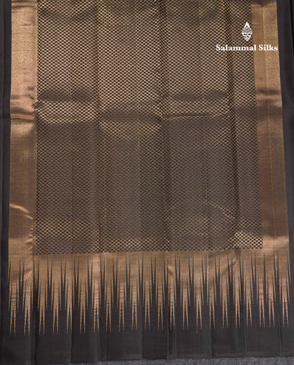 Beautiful Black Plain Pure Kanjivaram Silk Saree With Silver & Gold Traditional Temple Border