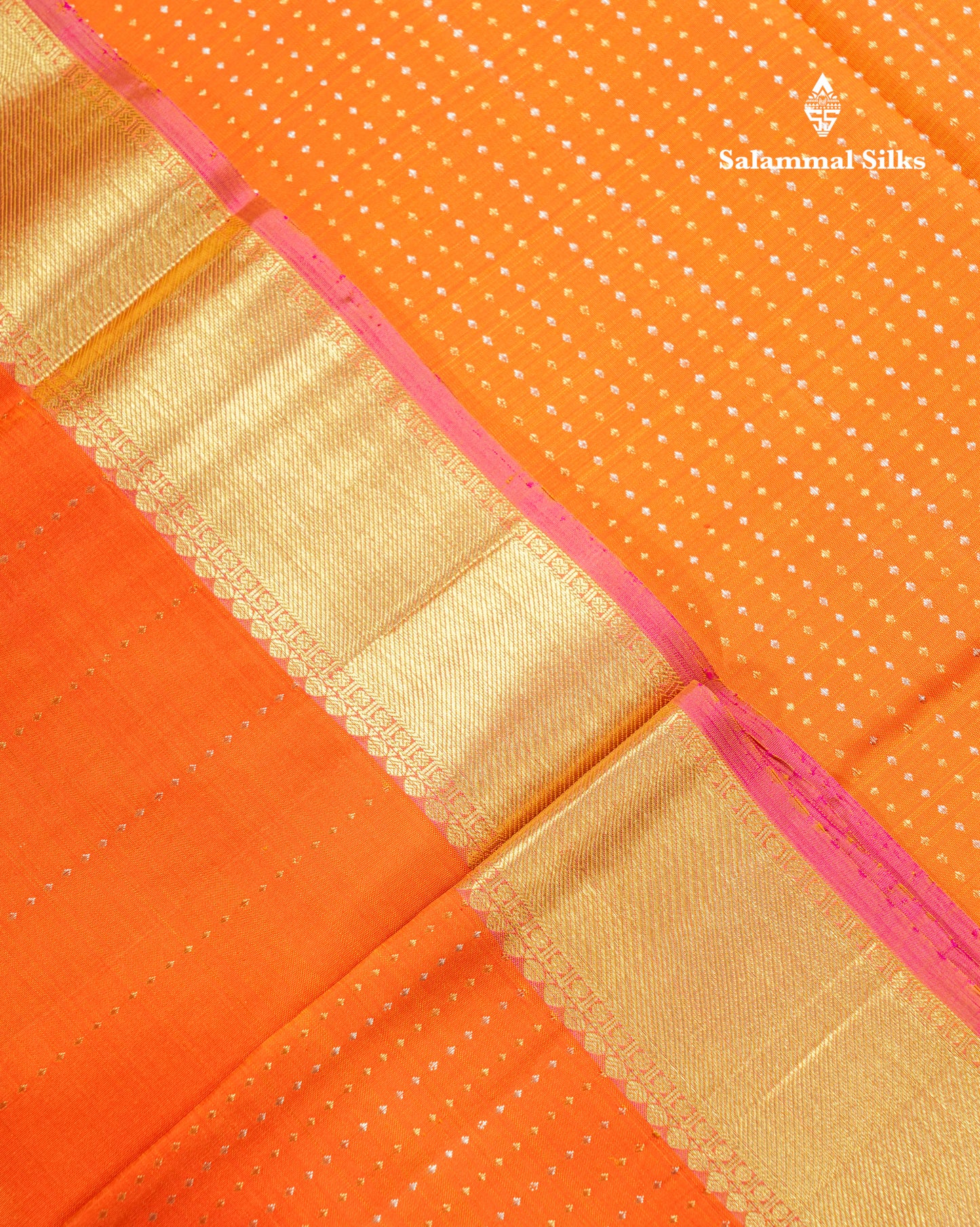 Fanta Orange Beautiful Gold And Silver Zari Lines Pure Kanjivaram Silk Saree With Evening Morning Border