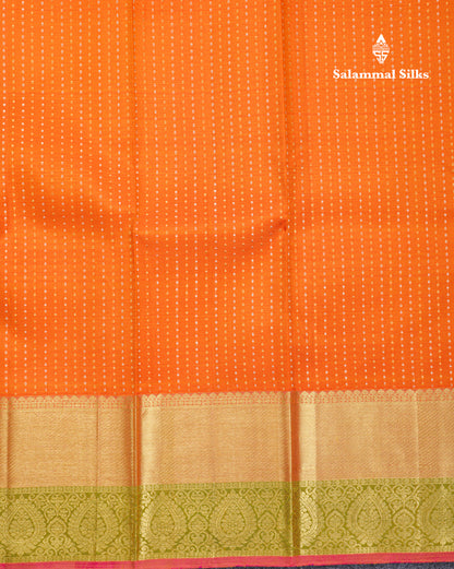 Fanta Orange Beautiful Gold And Silver Zari Lines Pure Kanjivaram Silk Saree With Evening Morning Border