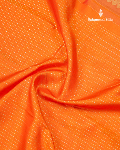 Fanta Orange Beautiful Gold And Silver Zari Lines Pure Kanjivaram Silk Saree With Evening Morning Border