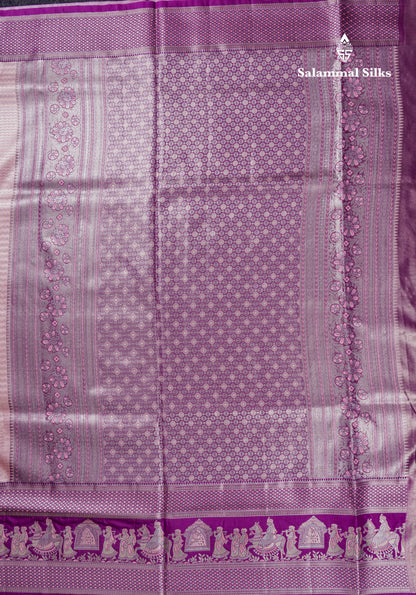 Beautiful Light Green Tissue Silk Mix Saree With Contrast Vadamalli Traditional Pallaku Evening Morning Border