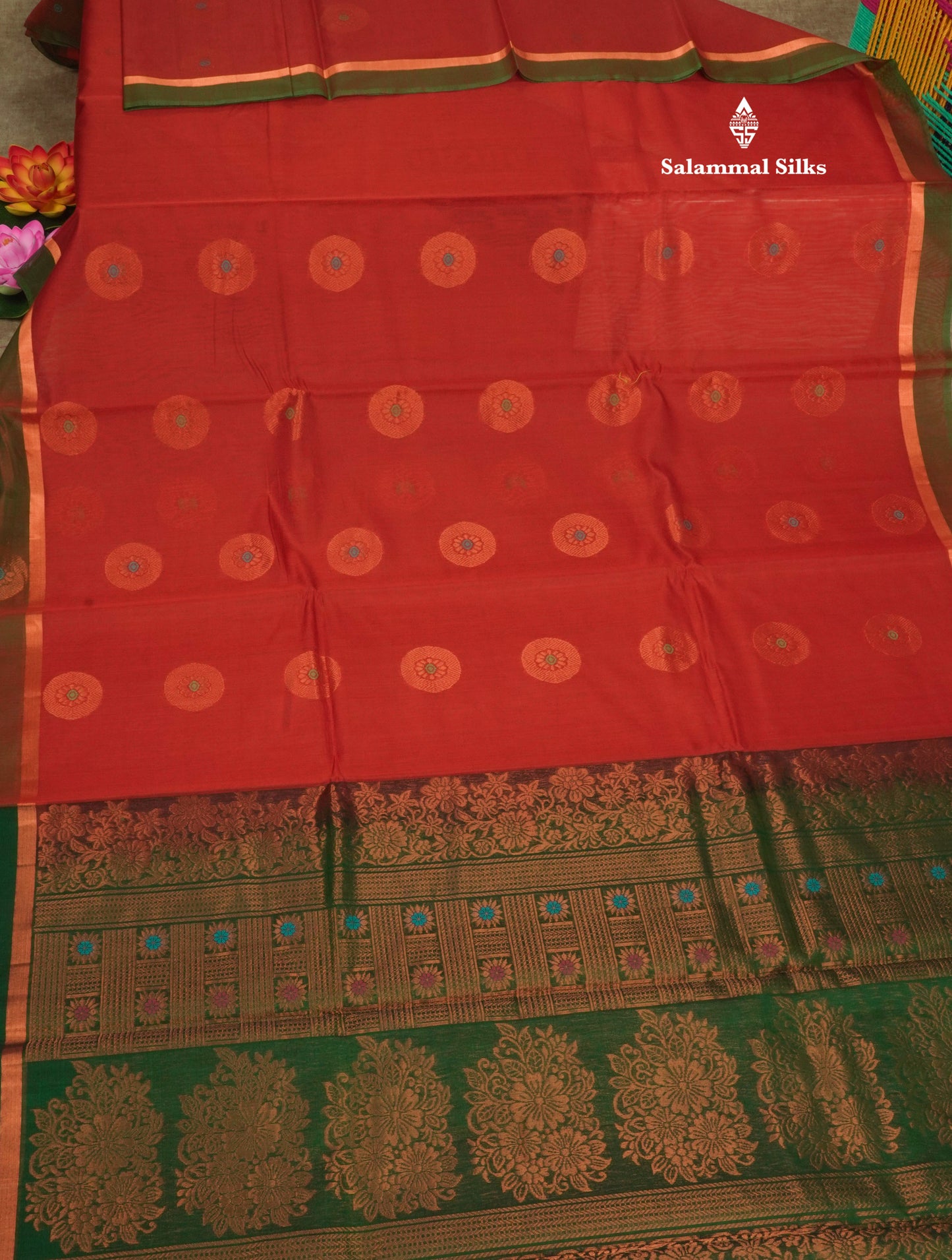 Maroon Beautiful SICO Cotton Saree With Green Border