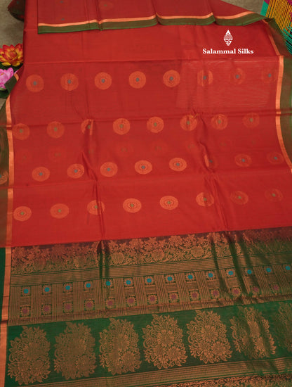Maroon Beautiful SICO Cotton Saree With Green Border