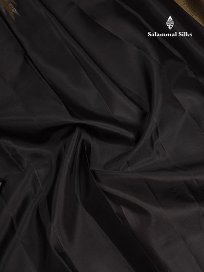 Beautiful Black Plain Pure Kanjivaram Silk Saree With Silver & Gold Traditional Temple Border