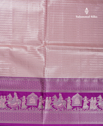 Beautiful Light Green Tissue Silk Mix Saree With Contrast Vadamalli Traditional Pallaku Evening Morning Border