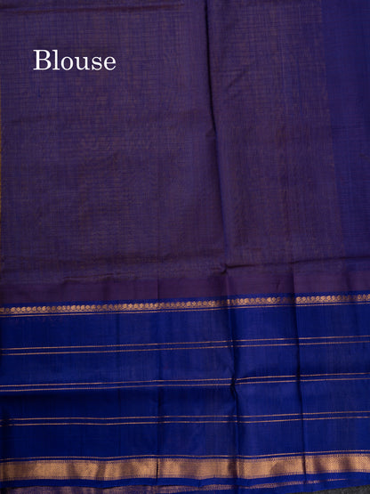 Golden Yellow Small Checks Pure Silk Cotton Saree With Contrast Long Violet Border