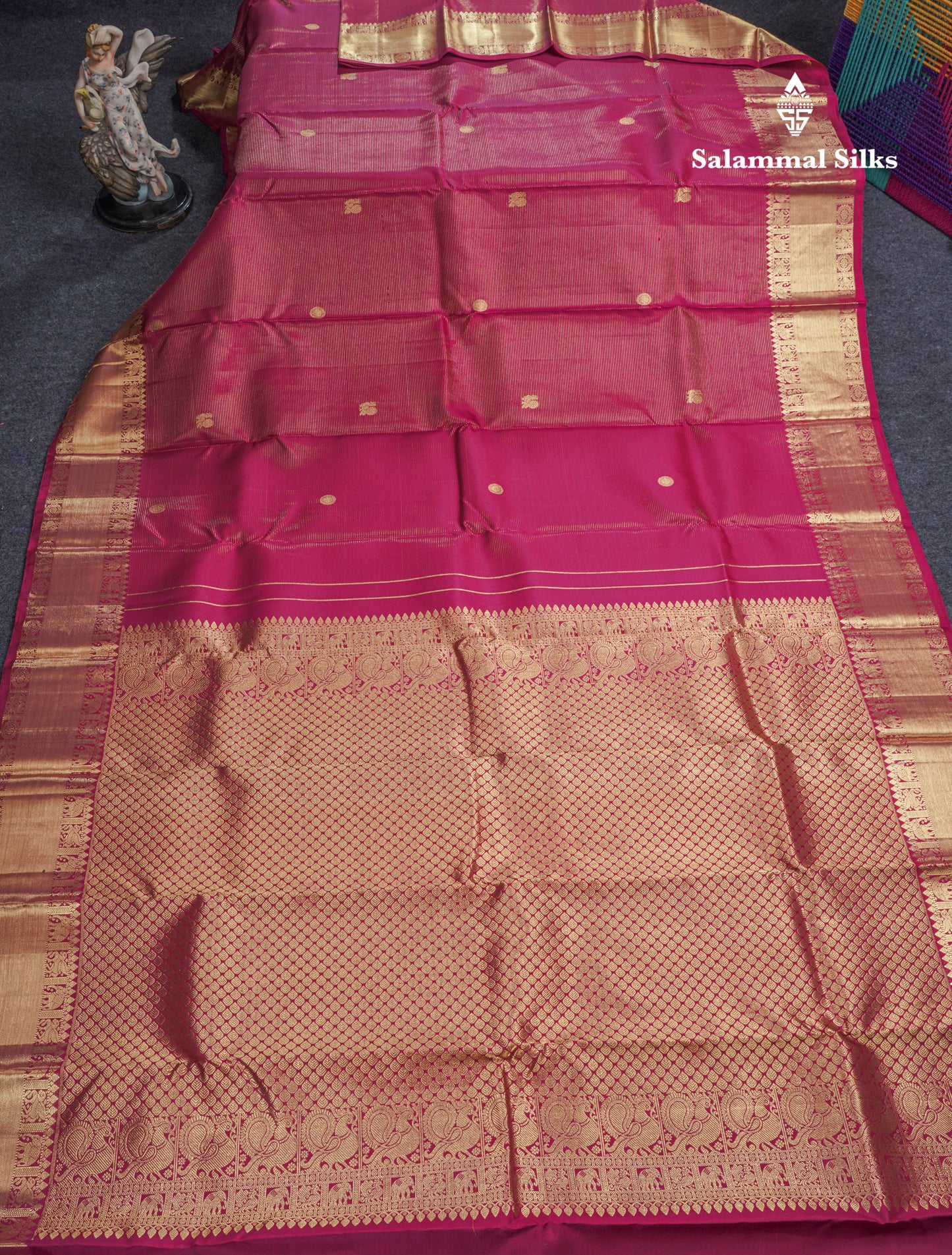Wine Colour Beautiful Vairaoosi Lines Pure Kanjivaram Silk Saree With Gold Zari Traditional Border