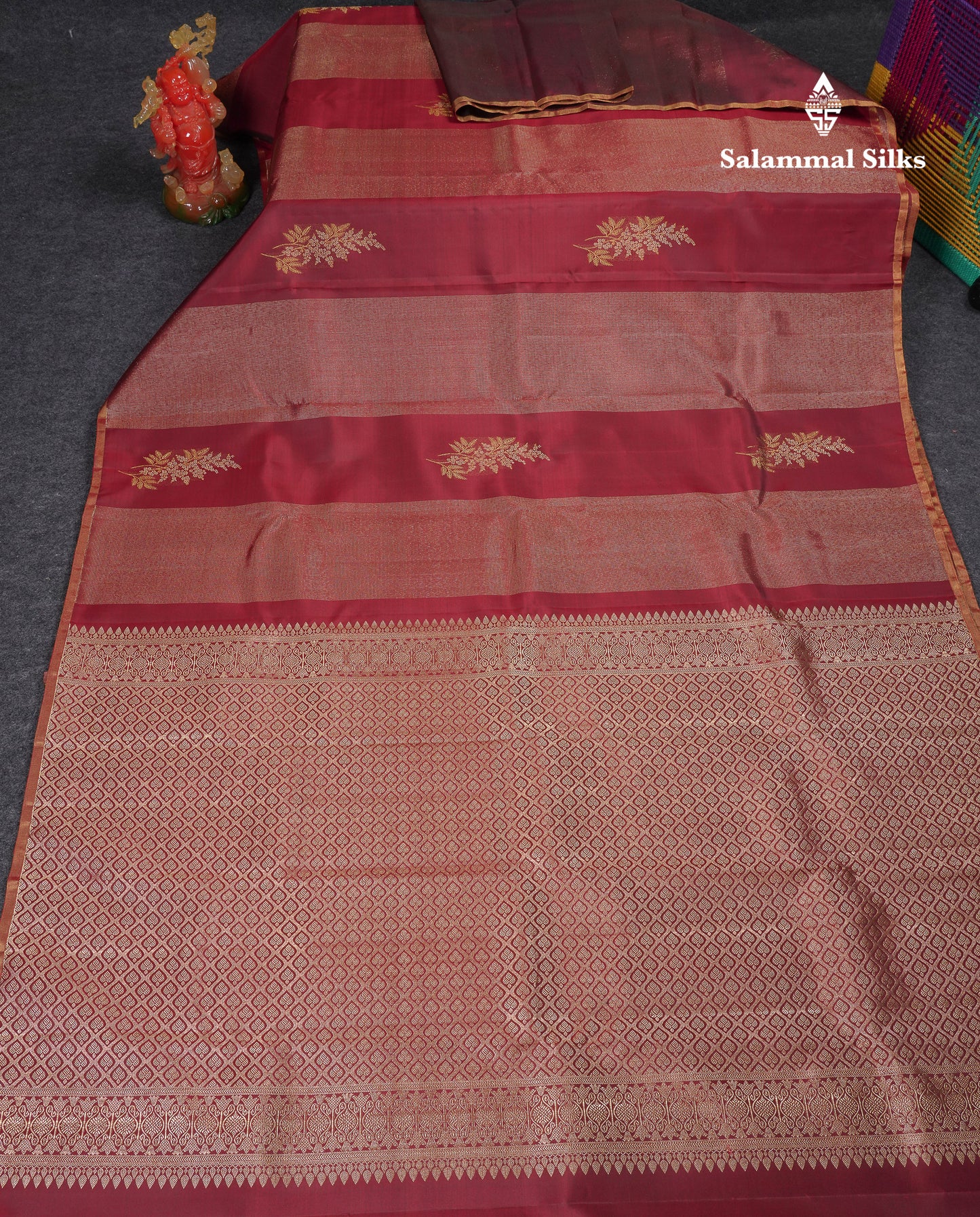 Beautiful Dark Maroon Fancy Pure Kanjivaram Silk Saree With Blouse