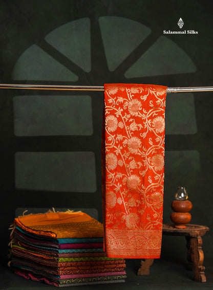 Beautiful Orange Semi Georgette Saree With Fancy Border