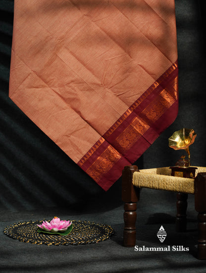 Beautiful Magenta Plain Pure Chettinad Cotton Saree With Dual Tone Bottle Green Traditional Small Temple Border