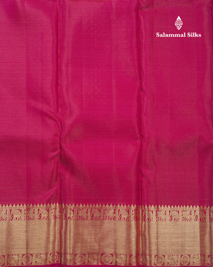 Wine Colour Beautiful Vairaoosi Lines Pure Kanjivaram Silk Saree With Gold Zari Traditional Border
