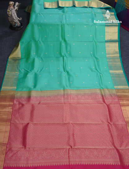 Sapphire Green Traditional Vairaoosi Checks And Buttas Pure Kanjivaram Silk Saree With Self Border