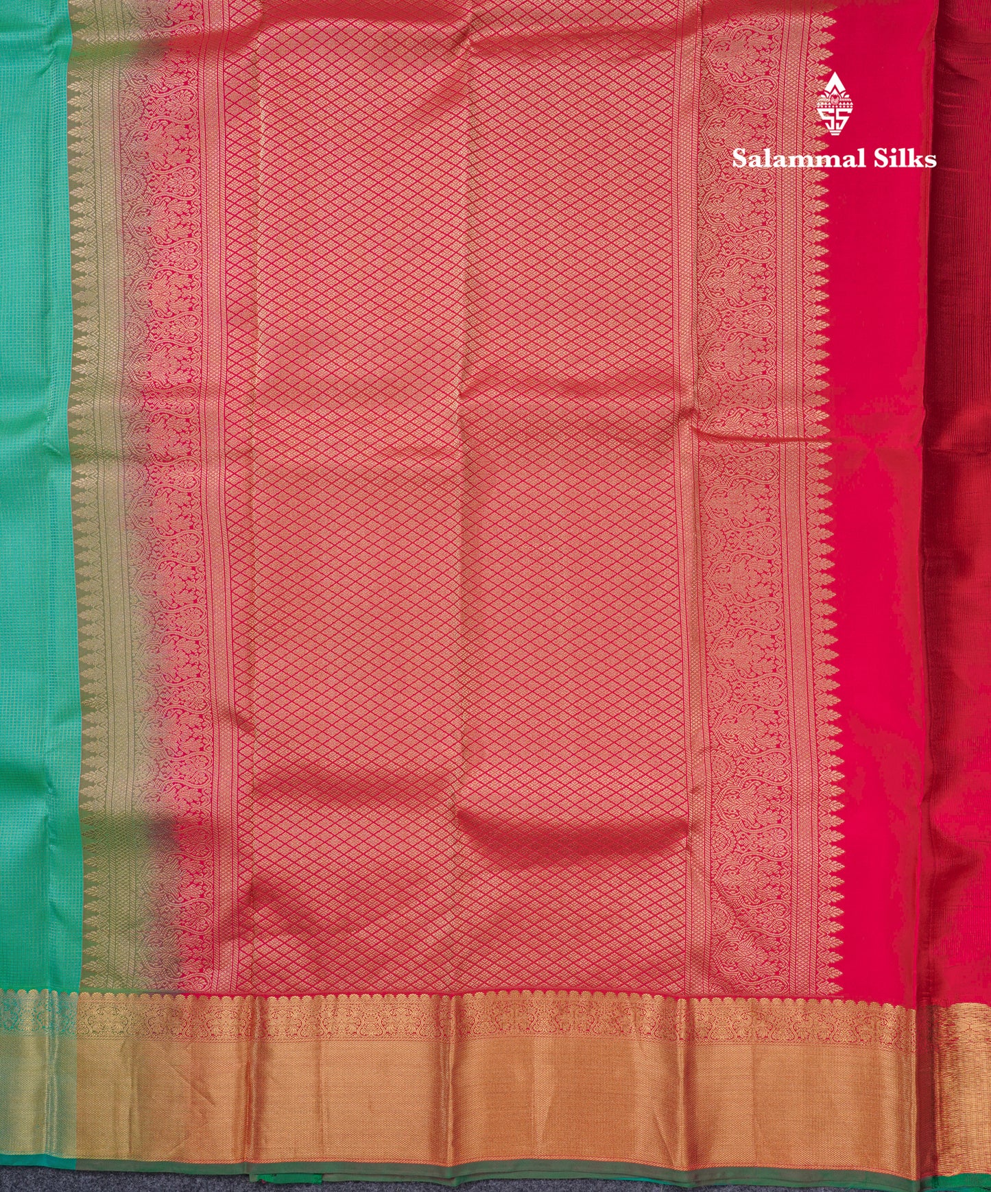 Sapphire Green Traditional Vairaoosi Checks And Buttas Pure Kanjivaram Silk Saree With Self Border