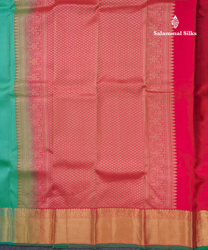 Sapphire Green Traditional Vairaoosi Checks And Buttas Pure Kanjivaram Silk Saree With Self Border