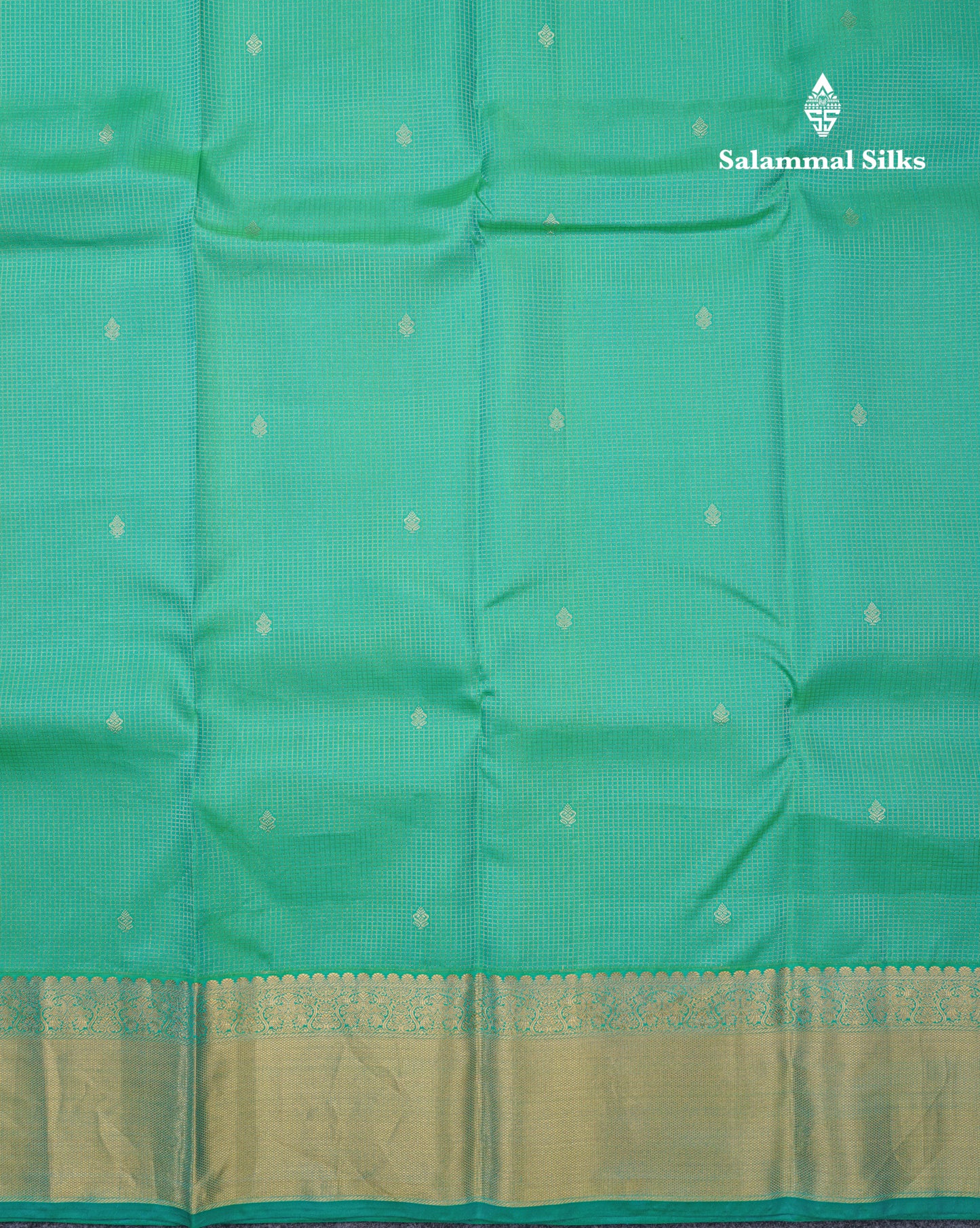 Sapphire Green Traditional Vairaoosi Checks And Buttas Pure Kanjivaram Silk Saree With Self Border