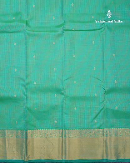 Sapphire Green Traditional Vairaoosi Checks And Buttas Pure Kanjivaram Silk Saree With Self Border