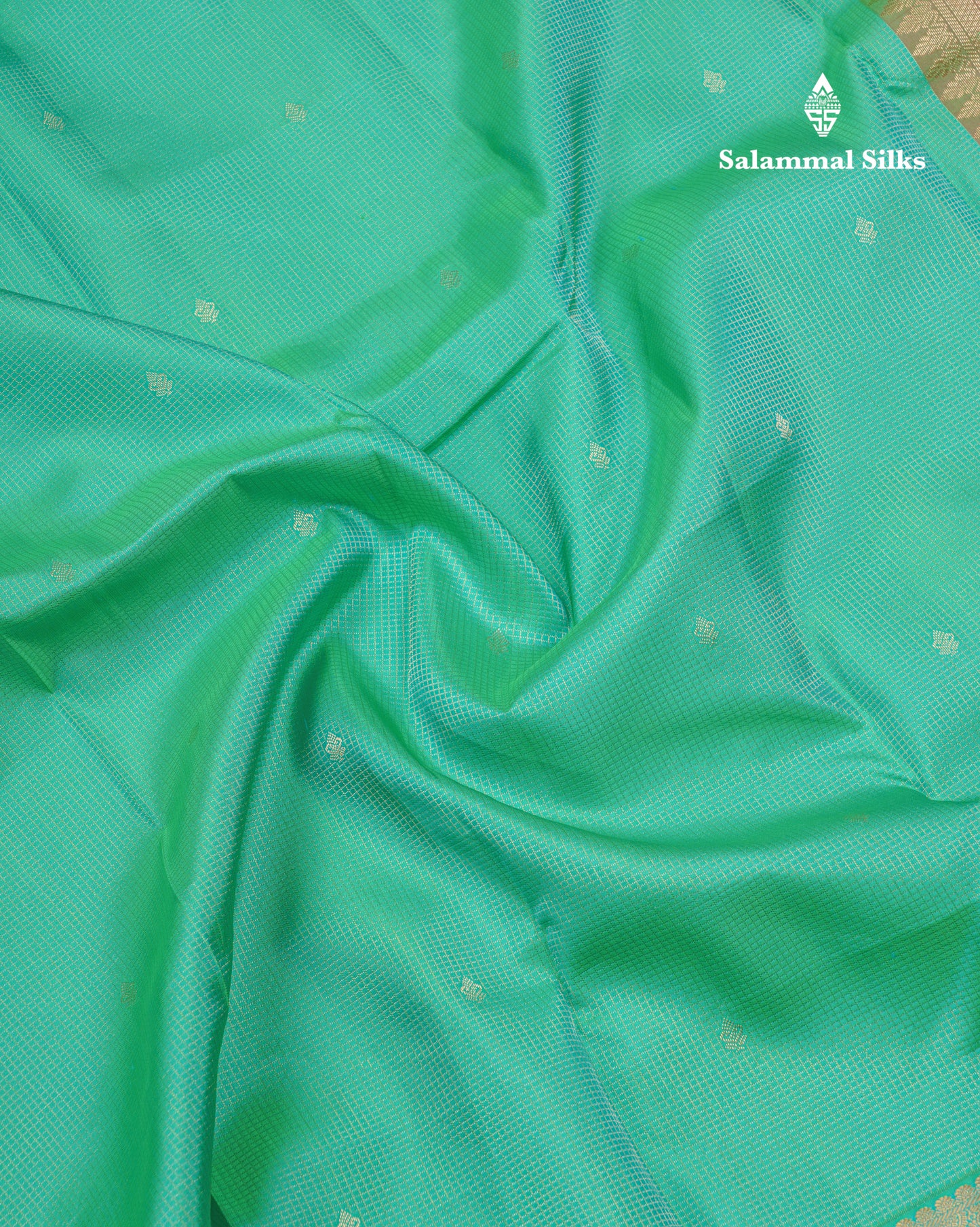 Sapphire Green Traditional Vairaoosi Checks And Buttas Pure Kanjivaram Silk Saree With Self Border