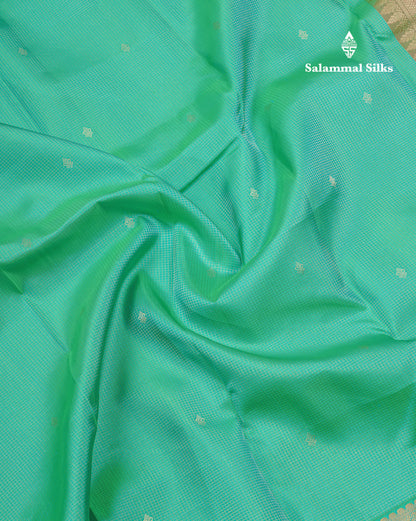 Sapphire Green Traditional Vairaoosi Checks And Buttas Pure Kanjivaram Silk Saree With Self Border