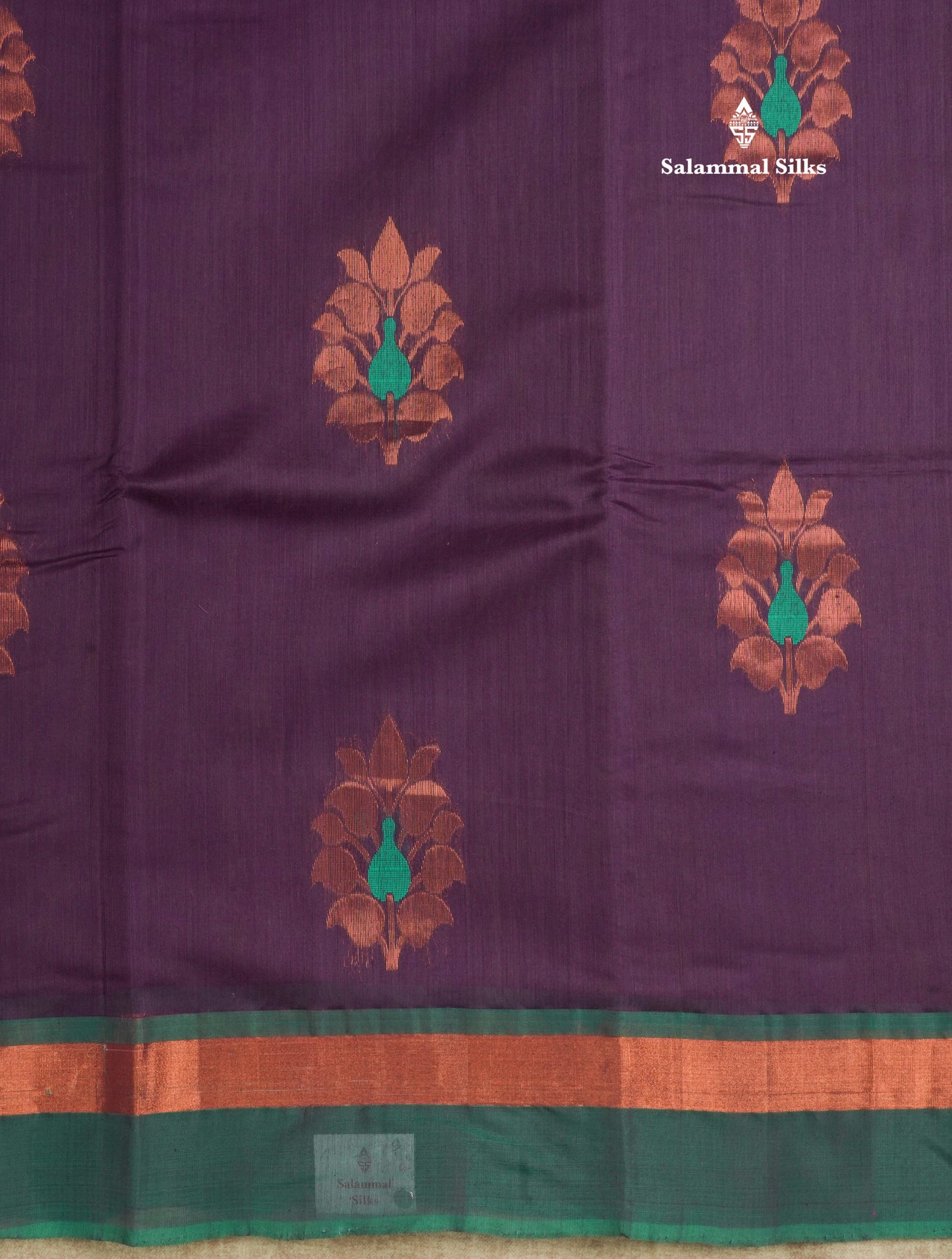 Violet Beautiful SICO Cotton Saree With Sapphire Green Border