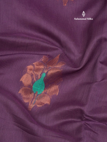 Violet Beautiful SICO Cotton Saree With Sapphire Green Border