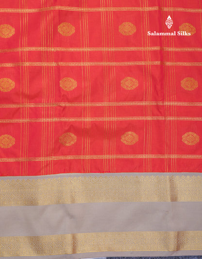 Reddish Pink Velthari Checks Beautiful Semi Silk Saree With Contrast Cream Border