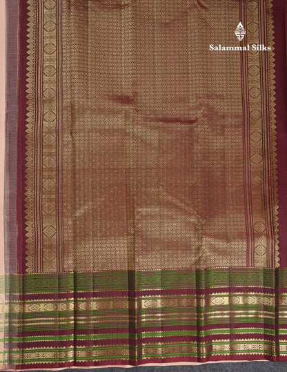 Beautiful Peach Handloom Fancy Pure Kanjivaram Silk Saree With Traditional Evening Morning Border