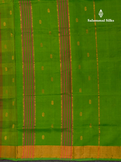 Paalum Pazham Checks Pure Silk Cotton Saree With Contrast Parrot Green Pallu