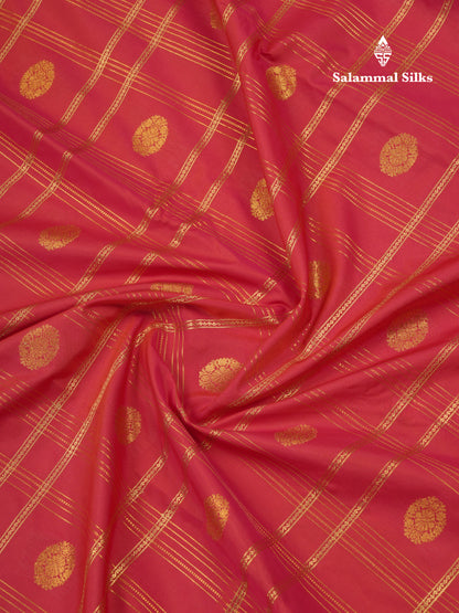 Reddish Pink Velthari Checks Beautiful Semi Silk Saree With Contrast Cream Border