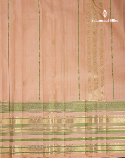 Beautiful Peach Handloom Fancy Pure Kanjivaram Silk Saree With Traditional Evening Morning Border