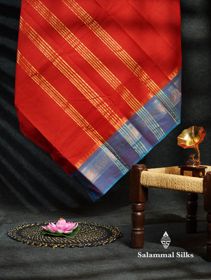 Beautiful Magenta Plain Pure Chettinad Cotton Saree With Dual Tone Bottle Green Traditional Small Temple Border