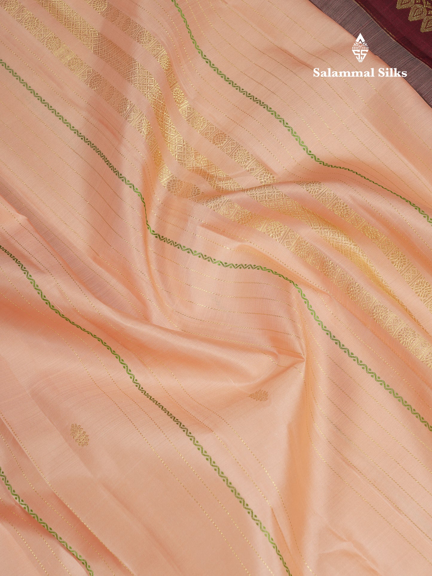 Beautiful Peach Handloom Fancy Pure Kanjivaram Silk Saree With Traditional Evening Morning Border