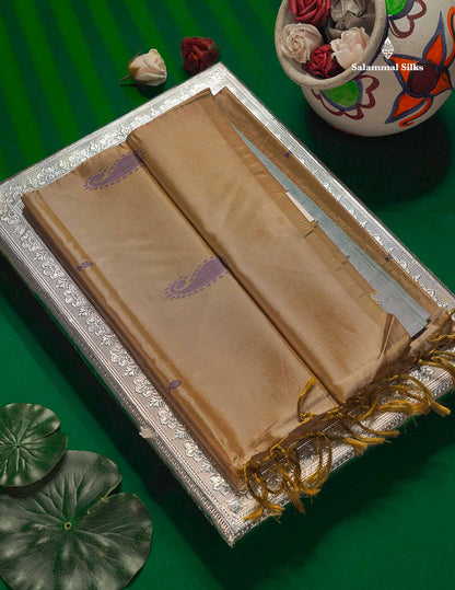 Light Lavender Thread work Buttas Banana Pinth Saree (Vaazhainaar Pattu) With Contrast Sandal Blouse