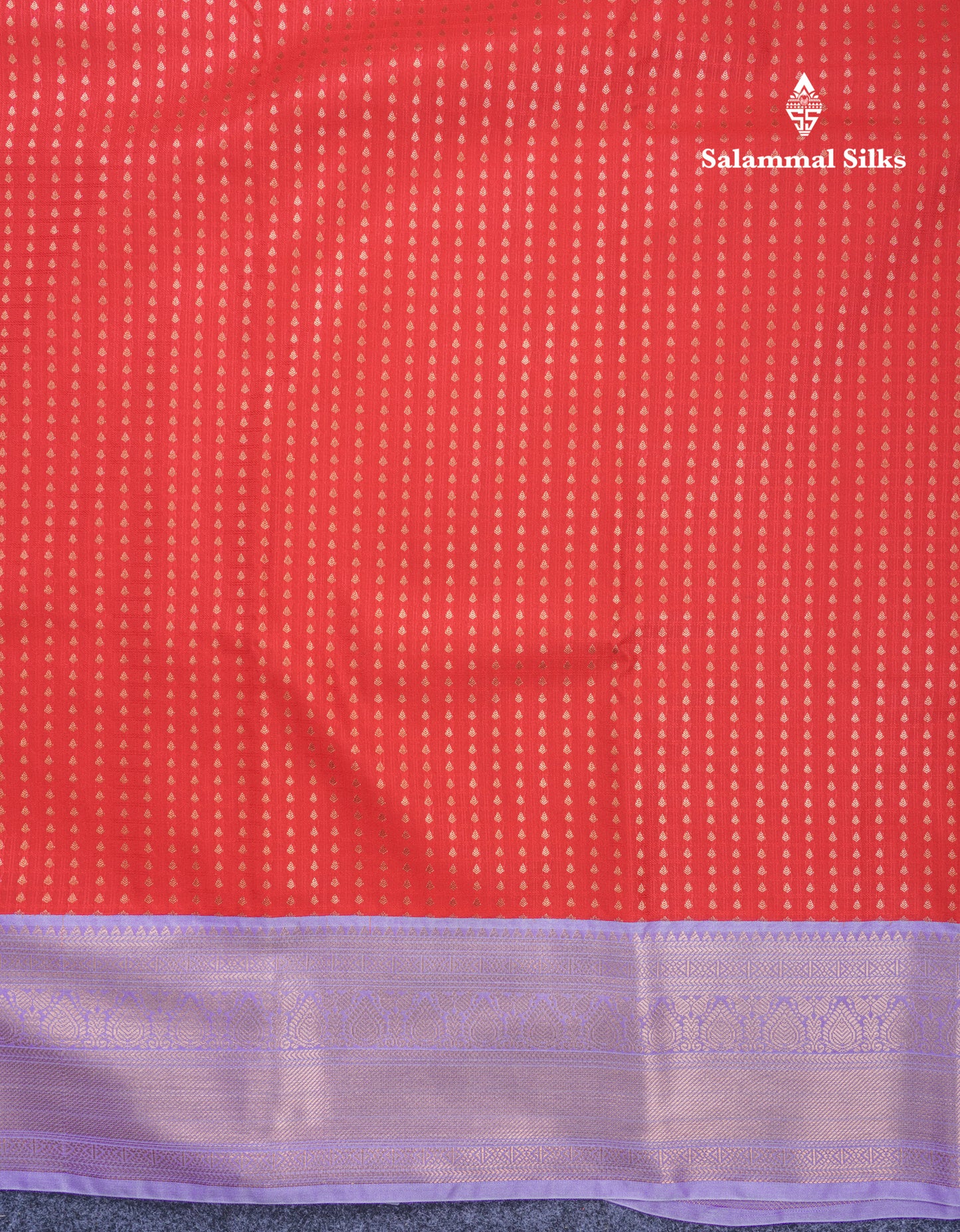 1000 Buttas Red Beautiful Semi Silk Saree With Contrast Lavender Border