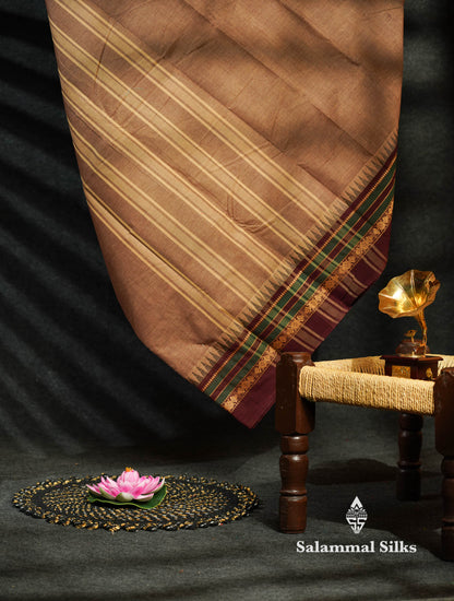 Beautiful Grey Plain Pure Chettinad Cotton Saree With Black Thread Work Border