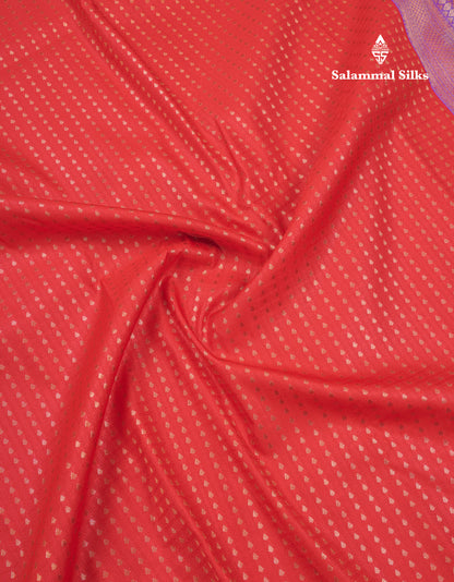 1000 Buttas Red Beautiful Semi Silk Saree With Contrast Lavender Border