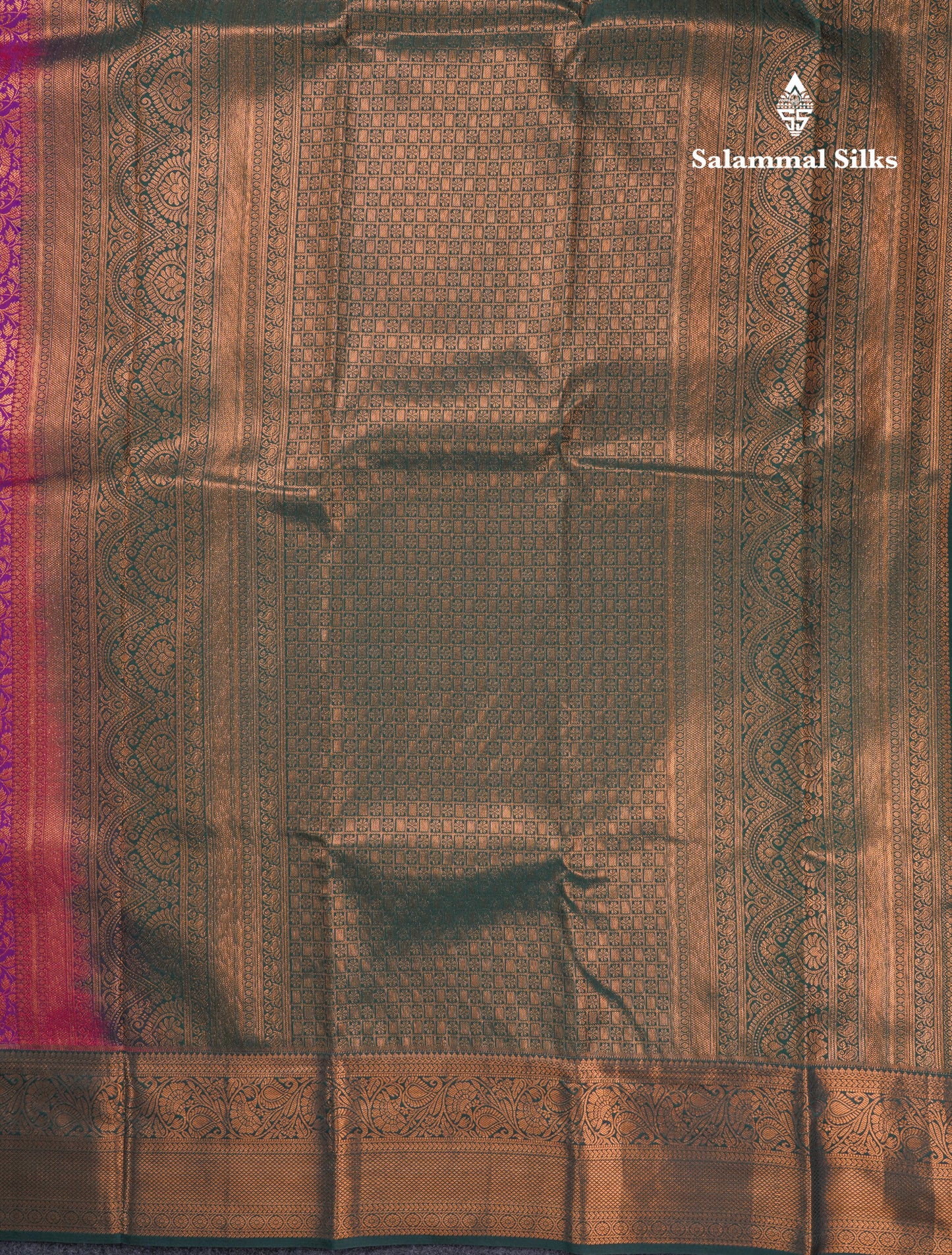 Magenta Beautiful Grand Bridal Semi Silk Saree With Contrast Bottle Green Border