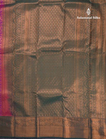 Magenta Beautiful Grand Bridal Semi Silk Saree With Contrast Bottle Green Border