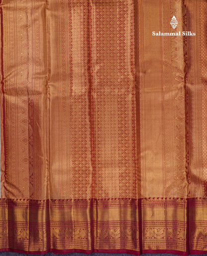 Beautiful Elaichi Green Tissue 2G Pure Kanjivaram Silk Saree With Contrast Dark Maroon Traditional Border