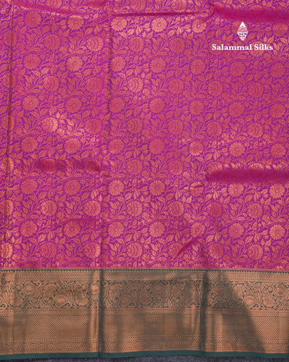 Magenta Beautiful Grand Bridal Semi Silk Saree With Contrast Bottle Green Border