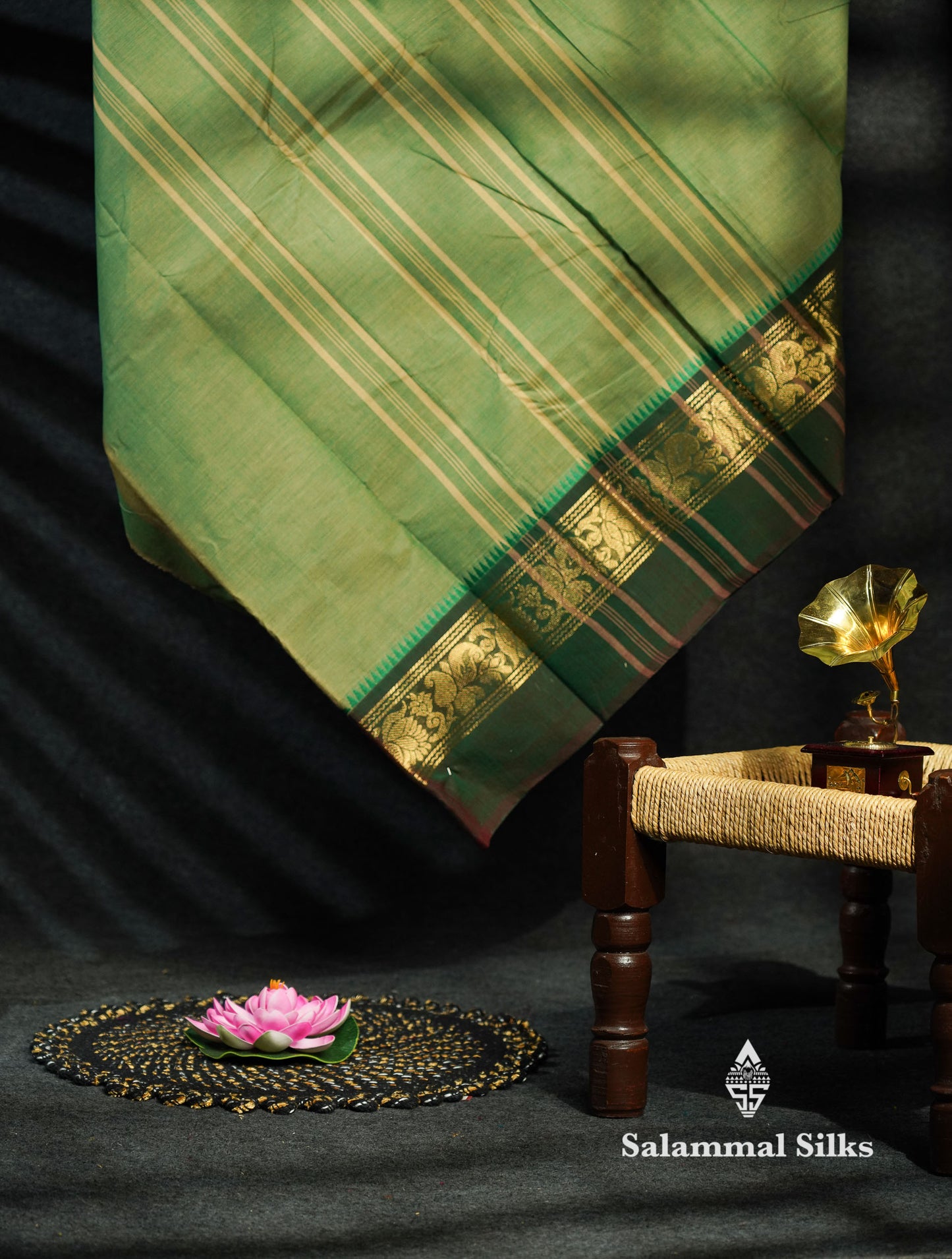 Beautiful Grey Plain Pure Chettinad Cotton Saree With Dark Violet Traditional Border