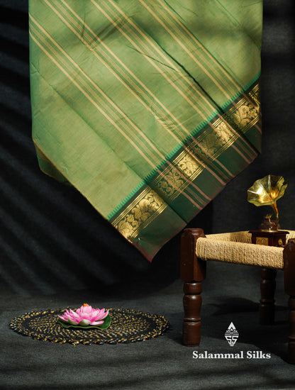 Beautiful Grey Plain Pure Chettinad Cotton Saree With Dark Violet Traditional Border