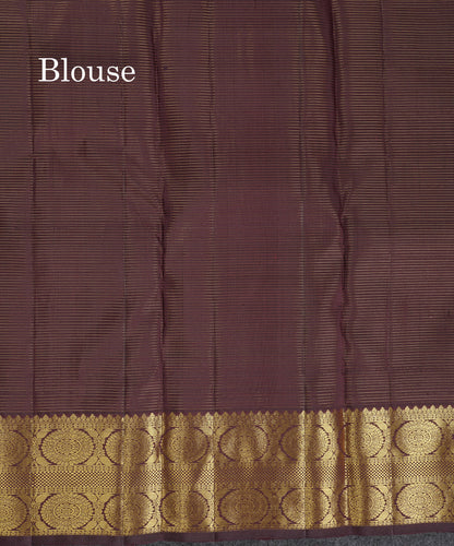 Beautiful Rust Orange Small Checks Mayil And Chakaram Buttas Pure Kanjivaram Silk Saree With Contrast Dark Brown Traditional Border