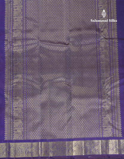 Beautiful Dual Tone Peacock Green Vaira Oosi Checks And Butta Mango & Peacock Butta Pure Kanjivaram Silk Saree With Contrast Navy Blue Traditional Medium Border