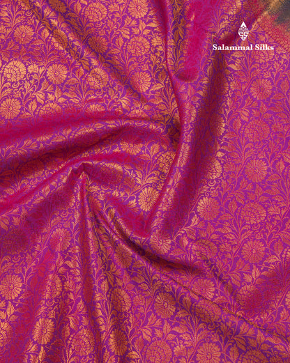 Magenta Beautiful Grand Bridal Semi Silk Saree With Contrast Bottle Green Border