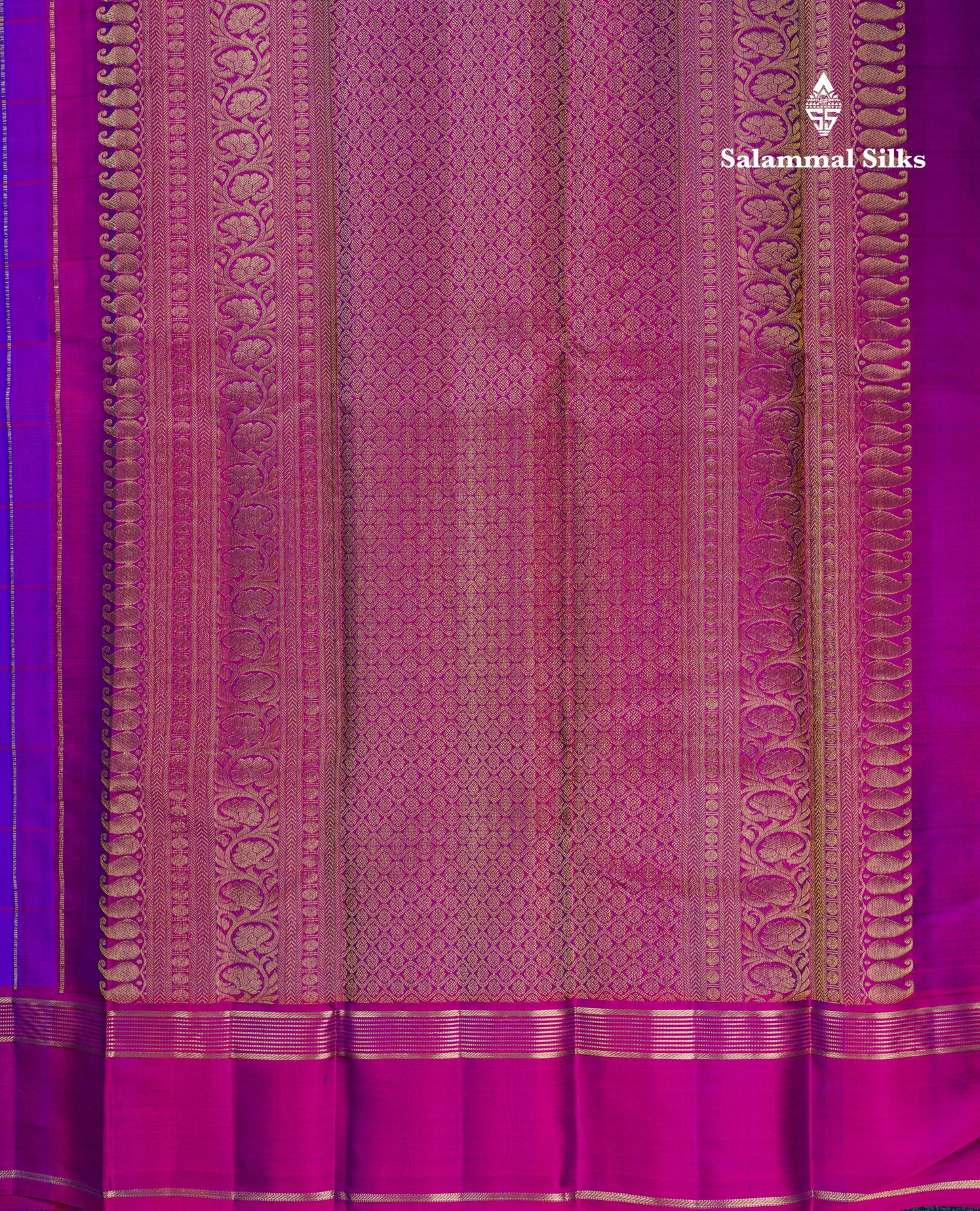 Beautiful Violet Checks And Traditional Butta Pure Kanjivaram Silk Saree With Contrast Purple Border
