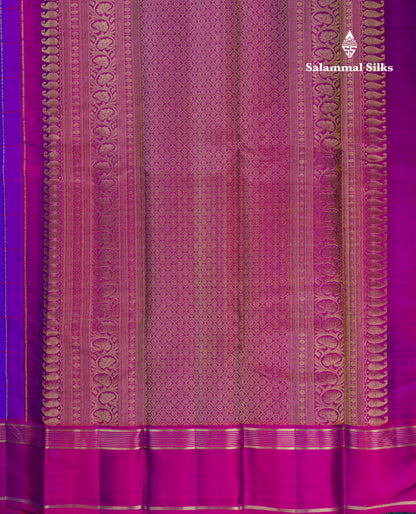 Beautiful Violet Checks And Traditional Butta Pure Kanjivaram Silk Saree With Contrast Purple Border