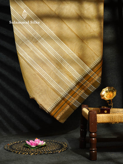 Beautiful Grey Plain Pure Chettinad Cotton Saree With Black Thread Work Border